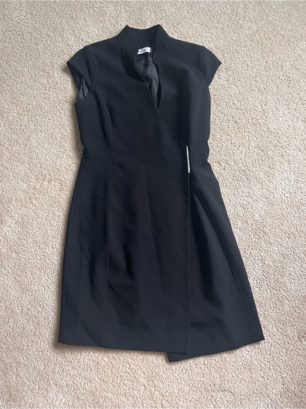 Calvin Klein Black Cap-Sleeve Wrap-Front Dress